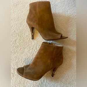 Coach peep toe booties Chestnut brown won only once!